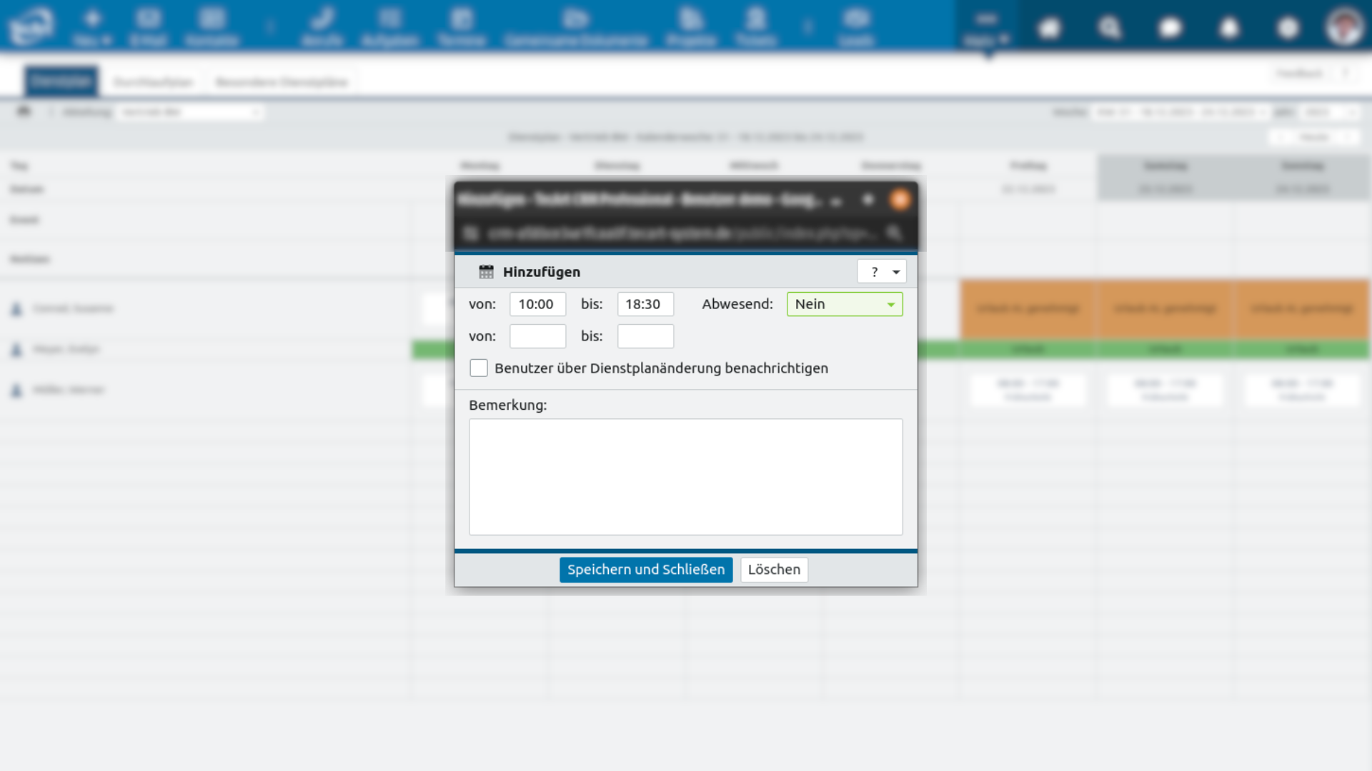 Dienstplanung Hinzufügen